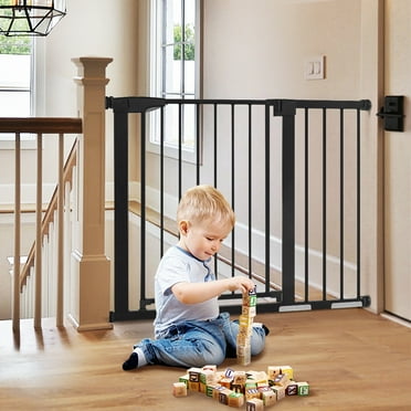 29.5"-43.3" Extra Wide Safety Baby Gate for Stairs Doorways, Top of Stairs, Black
