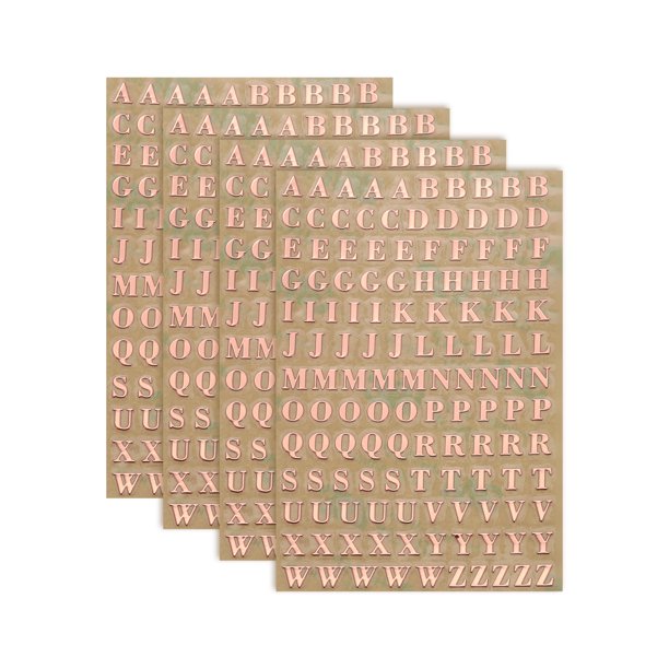 4 Hojas de Calcomanías de Letras 0.18" Calcomanías de Letras Mini 3D Aleación Autoadhesivas (Oro Rosa, Mayúsculas)