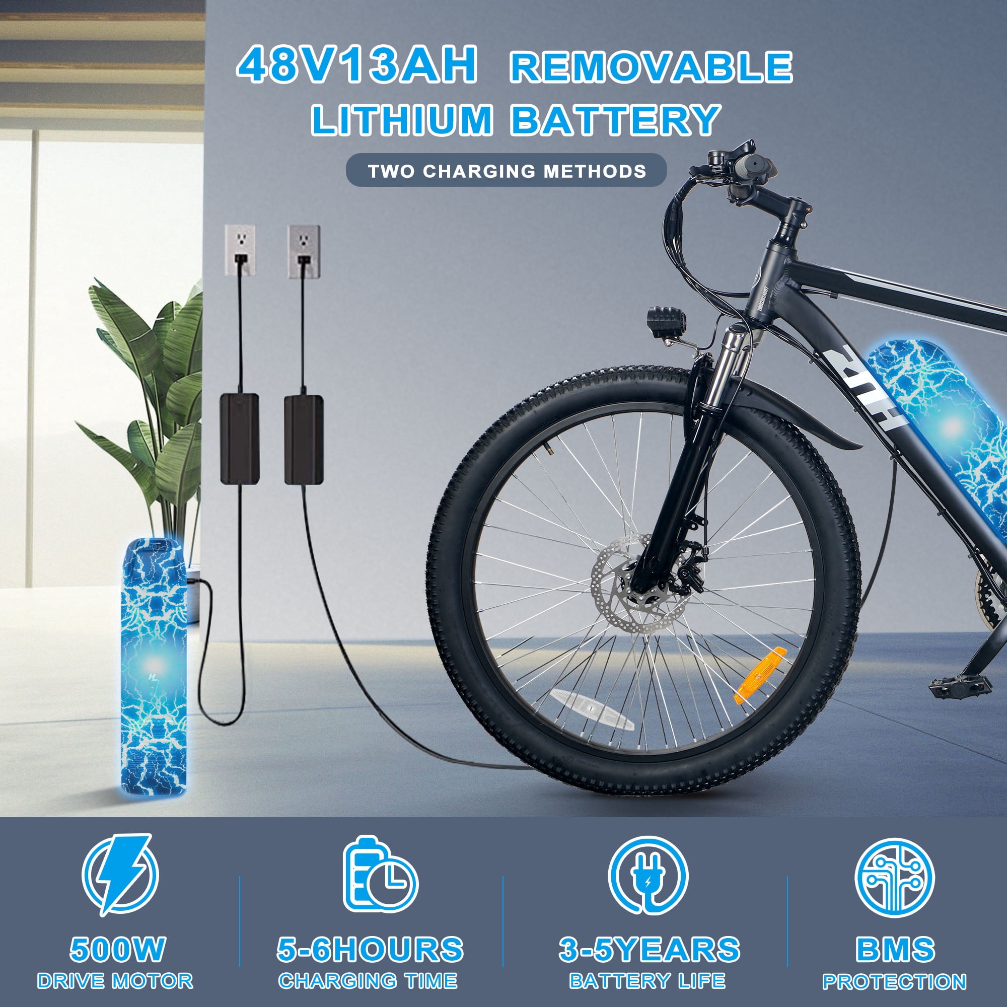 ZNH Electric Bicycle Peak 750W for Adult, 48V13AH Battery Extended Life, 26" Tire 21 MPH Eletric Mountain Bicycle, Professional 7 Speed, UL 2849, Black