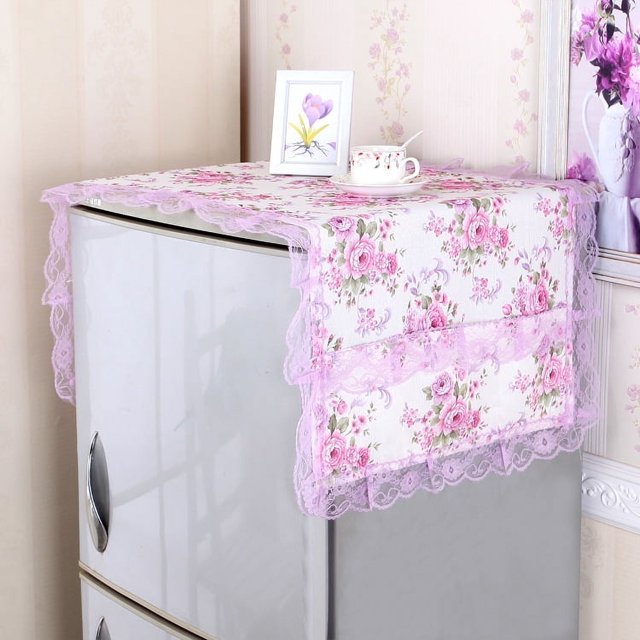 Funda de toalla para refrigerador del fabricante, funda de toalla de tela pastoral con encaje para refrigerador, funda de toalla