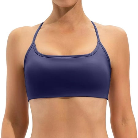 SHENGYUAN High Support Sports Bras for Women Supportive Womens Workout Fitness Backless Padded Low Impact Bra Yoga Crop Tank Top Navy M