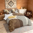 thumbnail image 2 of Manfei Boho Sun and Leaf Twin Bedding, Mid Century Geometric Bedding Comforter Set, Brown and Beige, Reversible 7pcs, 2 of 6