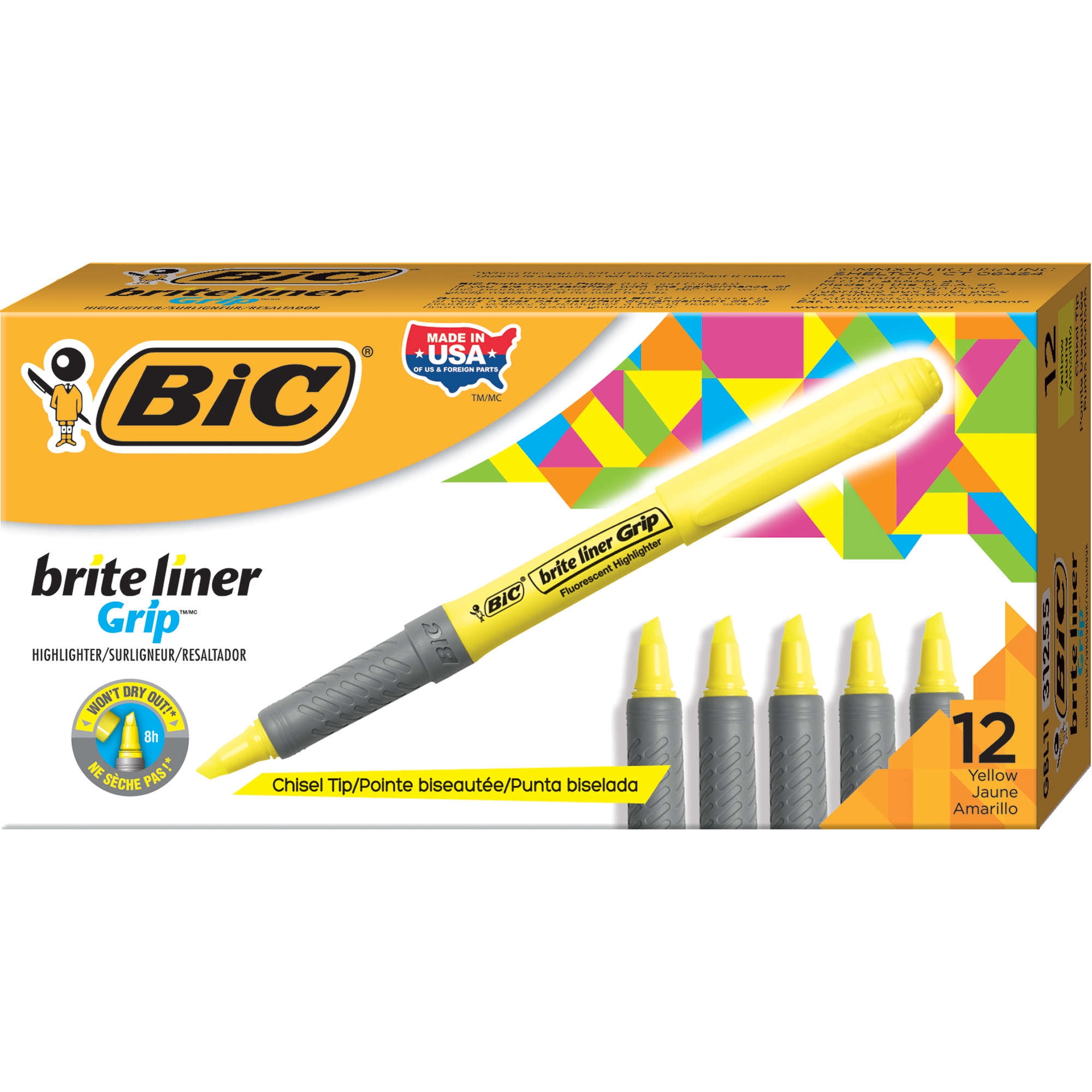 12pcs Bic briteliner Highlighter Pen in Box     Yellow 