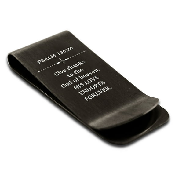 Stainless Steel His Love Endures Forever Psalm 136:26 Money Clip Credit Card Holder