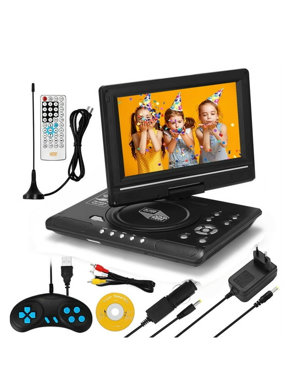 iFanze 9.8" Portable DVD Player with 8.5" HD Swivel Screen, Rechargeable Personal DVD Player with Remote, Support FM Radio, Game Function, Black
