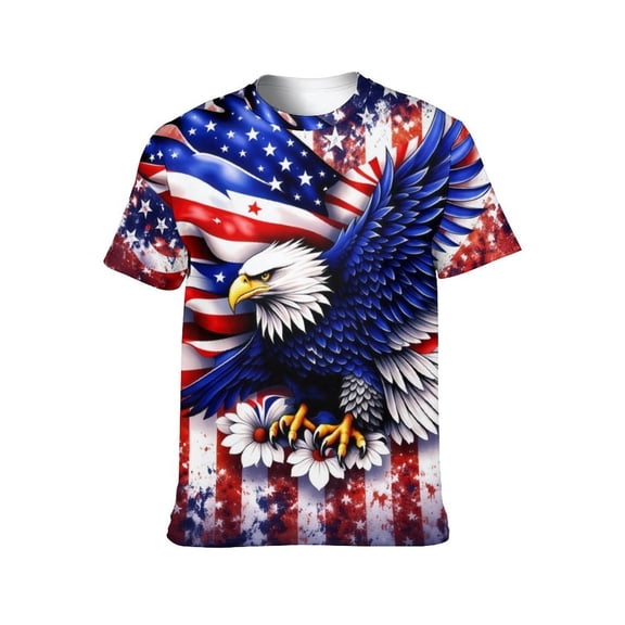 LAOLIUSN Patriotic Eagle Shirt for Men Women, American Flag Bald Eagle Graphic Tee, 4th of July Red White Blue Americana T Shirt,M