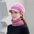 thumbnail image 2 of Gorro de punto de pelo de conejo de otoño e invierno para personas de mediana edad y mayores, conjunto de tres piezas de gorro de lana cálido de invierno para niños y bufandas, 2 of 6