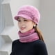 thumbnail image 2 of Gorro de punto de pelo de conejo de otoño e invierno para personas de mediana edad y mayores, conjunto de tres piezas de gorro de lana cálido de invierno para niños y bufandas, 2 of 6