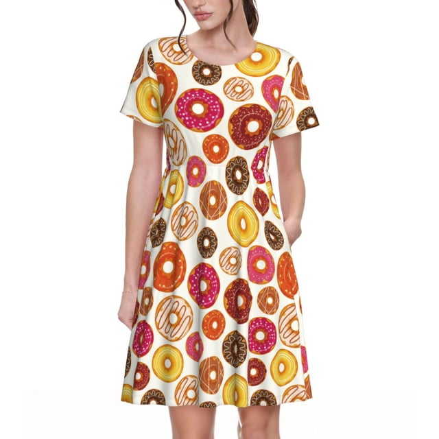 Bixox Robe d'Été à Manches Courtes pour Femmes Robe Ample Longueur Genou avec Poches-Beigne