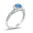thumbnail image 5 of Halo Round Engagement Ring Blue Topaz CZ 925 Sterling Silver Size 9, 5 of 5