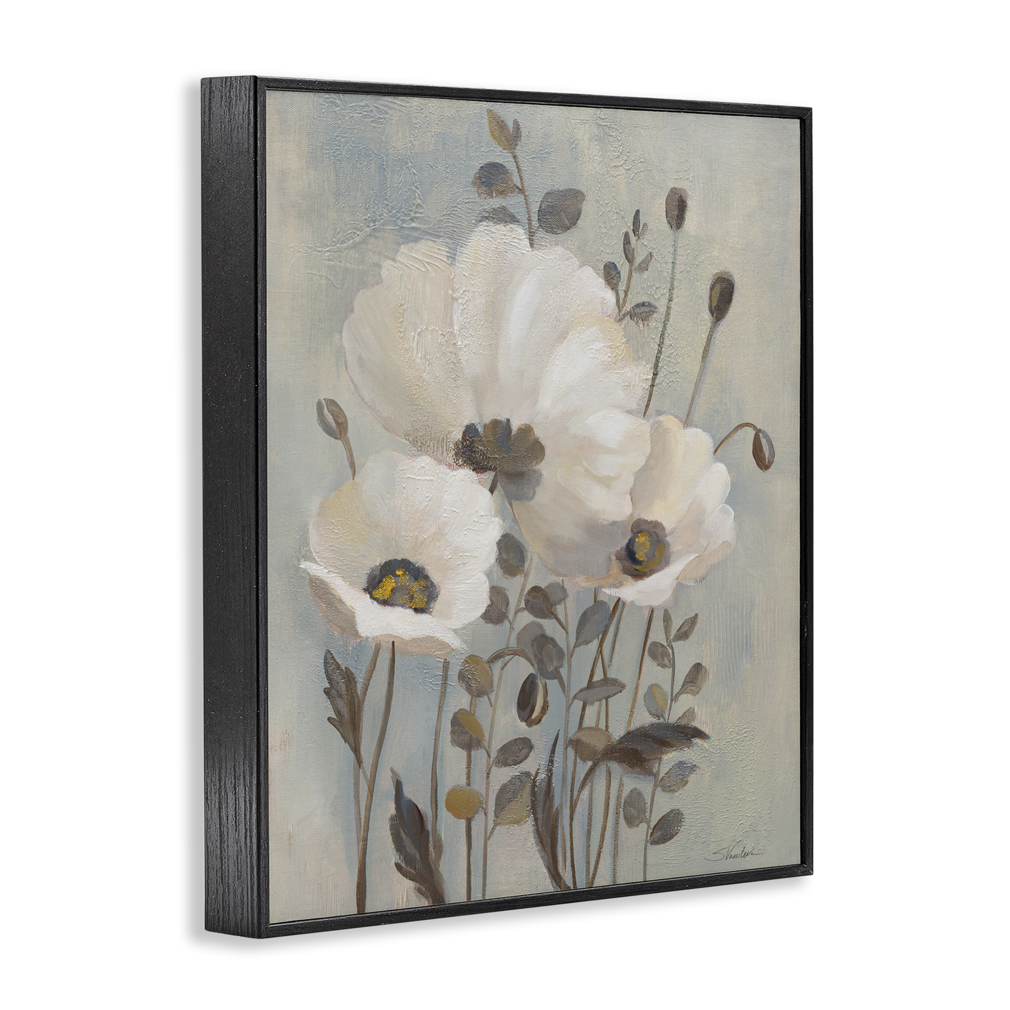 Stupell Industries Traditional Neutral Poppies Botanical & Floral Painting Black Framed Art Print Wall Art, 16 x 20