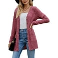 thumbnail image 2 of Women'S 2025 Fall Fashion Cardigan Soft Knit Cardigan for Women Long Sleeve Open Front Coat with Pockets Wine Red L, 2 of 9