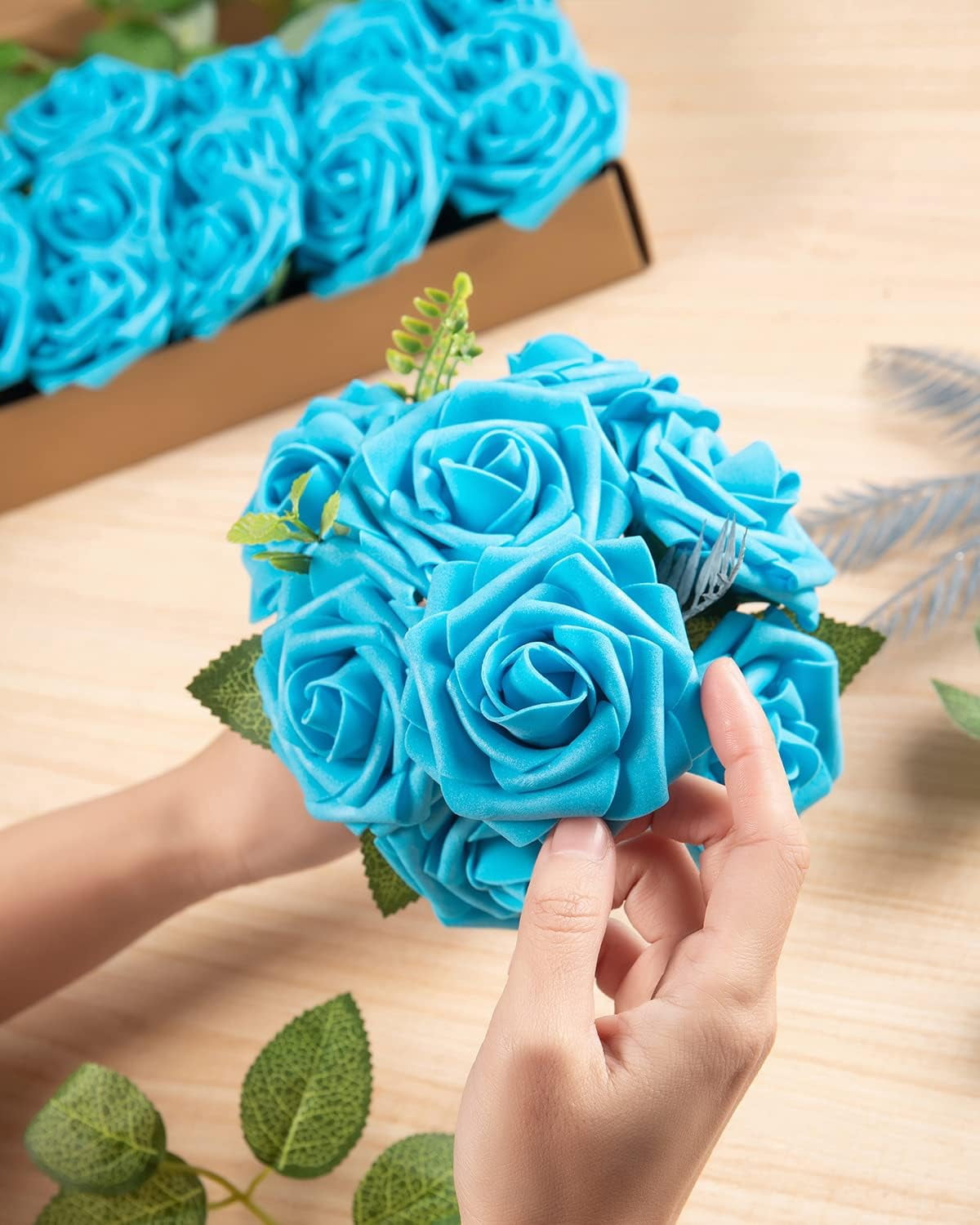 25Pcs Artificial Roses Flowers Fake Roses with Stems Real Touch Foam Flowers for DIY Wedding Bouquet Baby Shower Centerpiece Floral Arrangement Party Home Decor(Black)