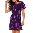 thumbnail image 2 of Disketp Purple Snow Flakes for Womens Short Sleeve Sleepshirt Scoopneck Cute Nightdress Comfy Nightgown, 2 of 6