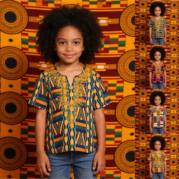 RTKFRFLM Kids Casual Shirt Short Sleeve Relaxed Fit Printed Abaya Top Orange 4-5 Years