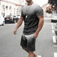 thumbnail image 2 of BiZtdJrK Mens Two Piece Sets Summer Short Sleeve Tshirts Matching Casual Drawstring Beach Shorts Outfits Loose Plus Size Gradient Print Tracksuits Prime Sales Black L, 2 of 6