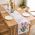 thumbnail image 3 of Pink Tulip Table Runner - 60 Inch Long Spring Floral Romantic Flowers Modern Art Wooden Cotton and Linen Blended Dress Scarves Farmhouse Table Runner for Kitchen Dining, Coffee Table, 13" x 60", 3 of 8