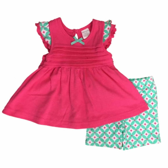 Infant Girls Pink & Mint Green Shirt & Floral Shorts Set Ruffle Outfit 6-9m