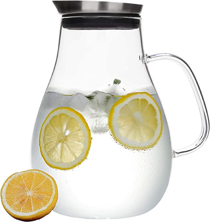 Ice Lemon Tea and Juice Beverage Handmade Water Jug for Hot/Cold Water 50 Ounces Glass Pitcher with Handle and Lid 