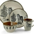 thumbnail image 2 of Round Stoneware Cabin Dinnerware Dish Set, 16 Piece, Elk Design with Warm Taupe and Brown Accents, 2 of 6