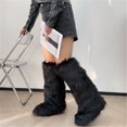 thumbnail image 4 of Women Winter Fluffy Faux Fur Knee High Boots Outdoor Non-slip PVC Soles Warm Snow Boots, 4 of 5