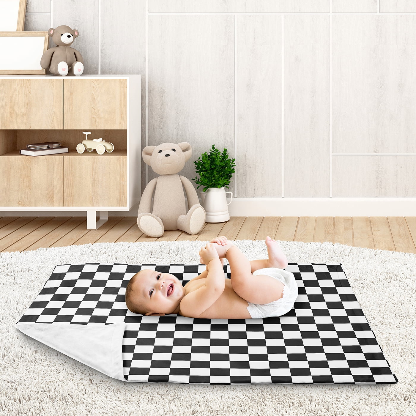 Sweet Jojo Designs Black and White Gingham Checkered Plaid Boy, Girl, Unisex/Gender Neutral Baby Receiving Security Blanket