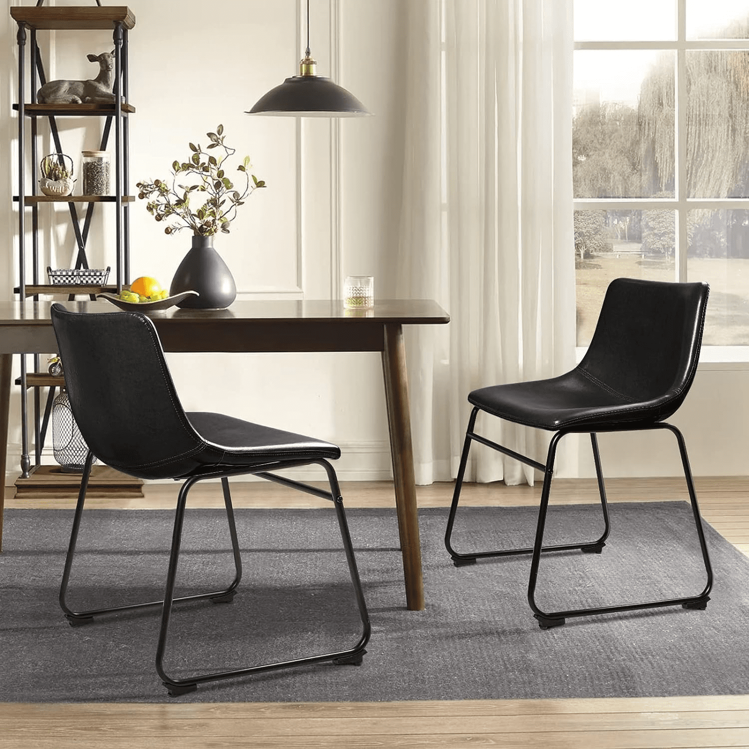 Waleaf 18 inch Bar Stools Set of 2,Counter Height Bar Stools with Back, Modern PU Leather Stools with Metal Leg and Footrest