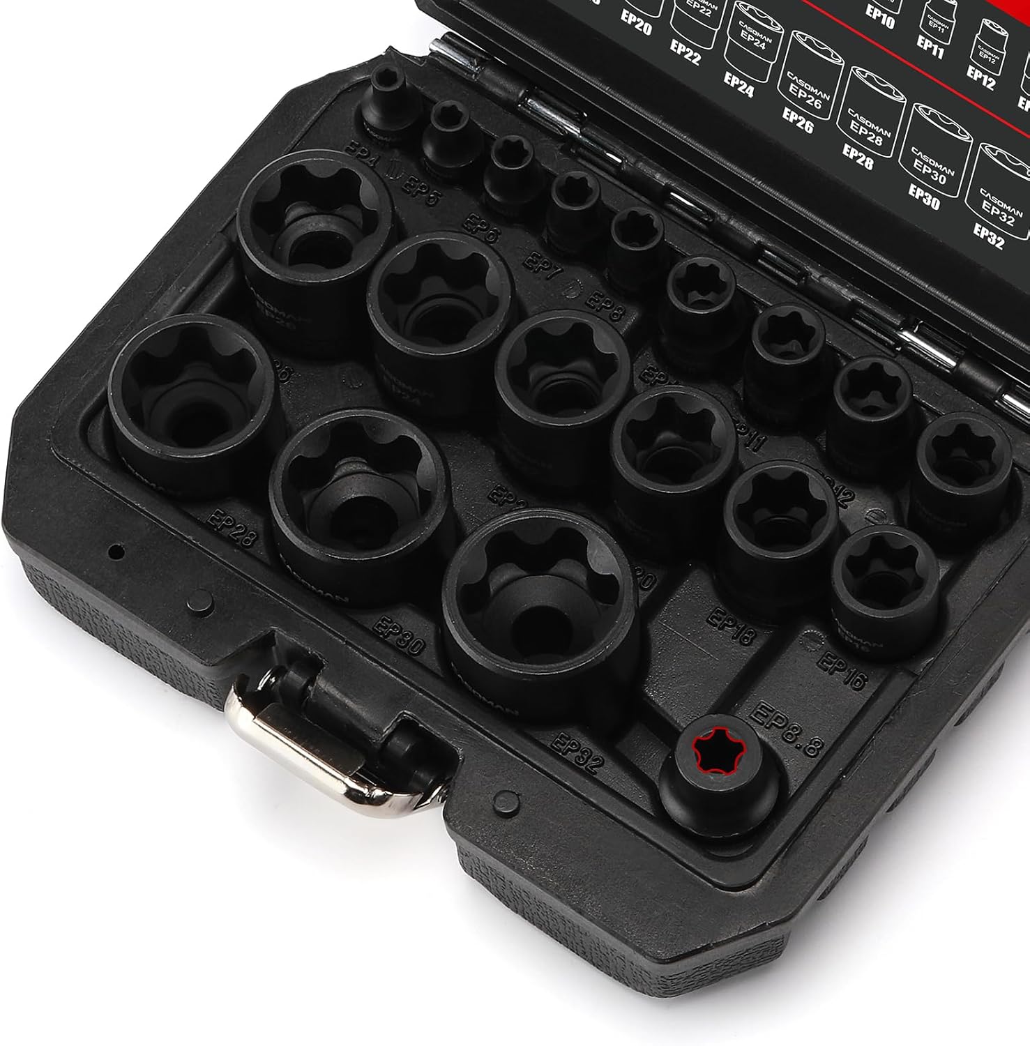 19PCS External Torx Plus Socket Set, 6 Point EP Socket EP4-EP32 with 1/2'', 3/8'' & 1/4'' Dr, 5 Point EP Socket 1/2'' Dr. EP8.8 Compatible with Tesla, Cr-V Steel