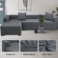 thumbnail image 5 of CJC Sectional Couch Covers Stretch L Shape Sofa Covers with Elastic Bottom, 2pcs Sofa Slipcovers for 3 + 4 Seater Sectional Chaise Slipcover (Gray), 5 of 9