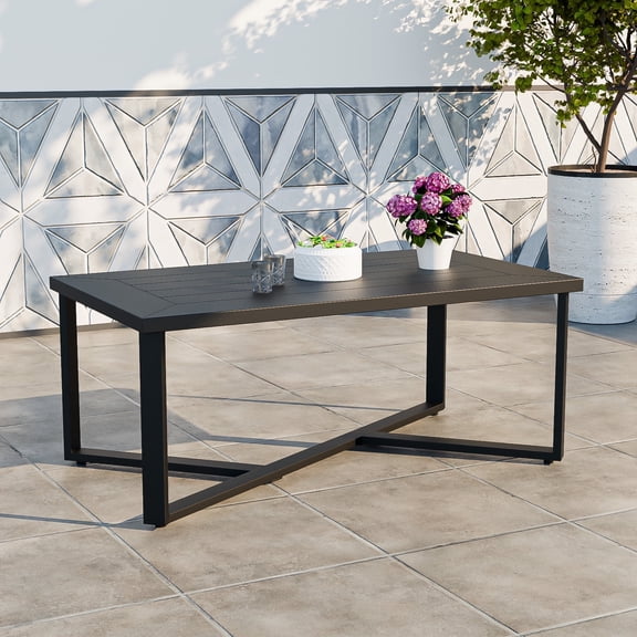 COOS BAY Iron Luxe Modern Outdoor Patio Aluminum Black Coffee Table, All Weather Metal Outdoor Rectangle Coffee Table Long Table
