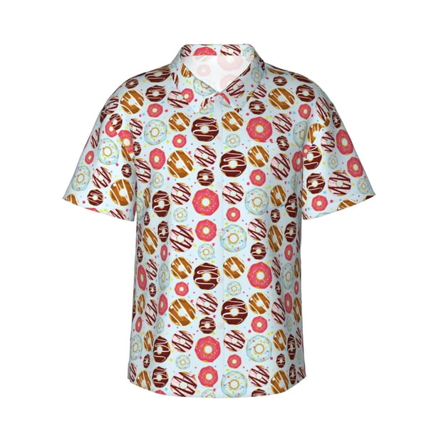 Fotbe Colorful Donuts Camisa Hawaiana para Hombre Unisex – Camisa Casual de Verano con Botones de Manga Corta de Algodón y Lino,XX-Large