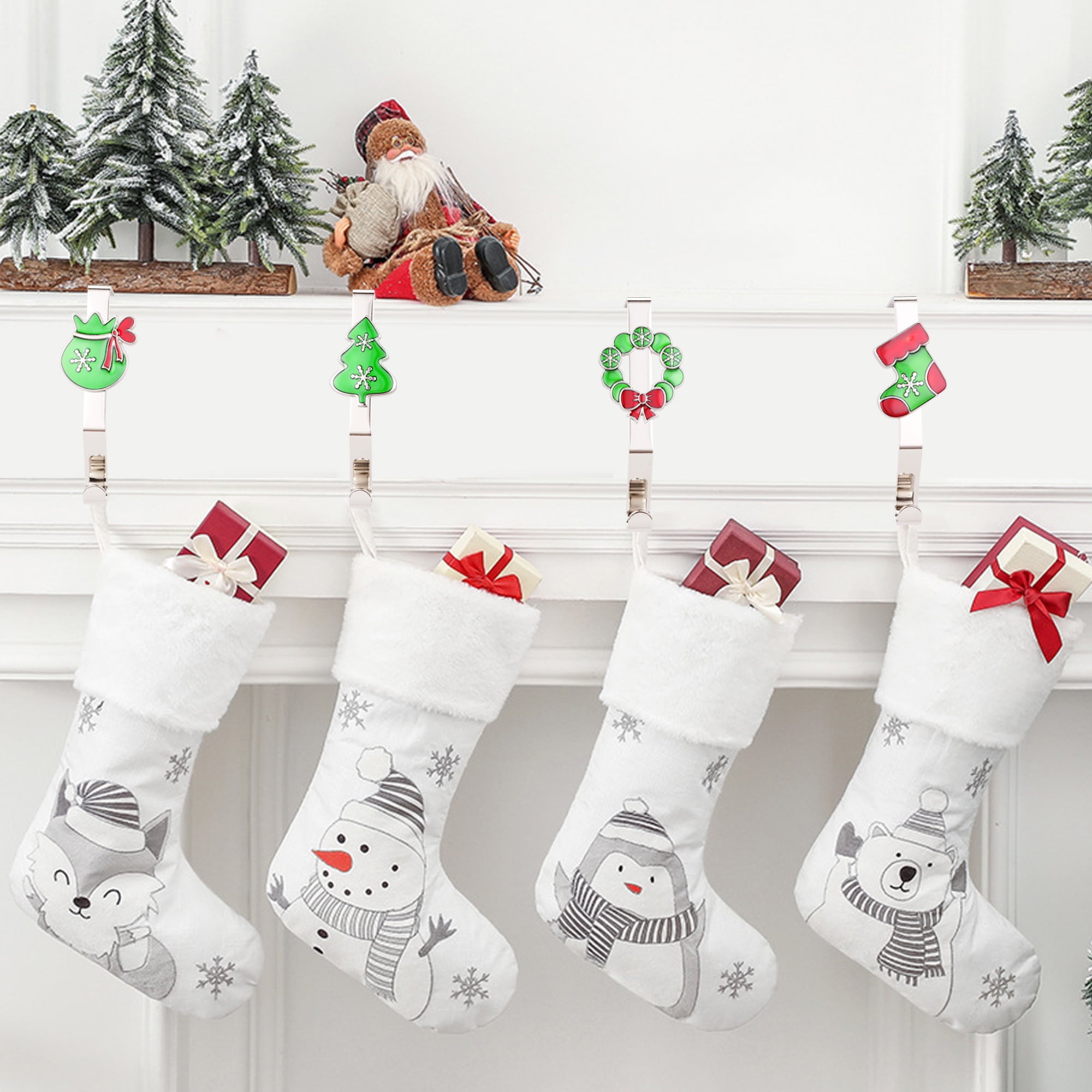 Christmas Stocking Holders for Mantle Set 4, NonSlip Christmas Metal