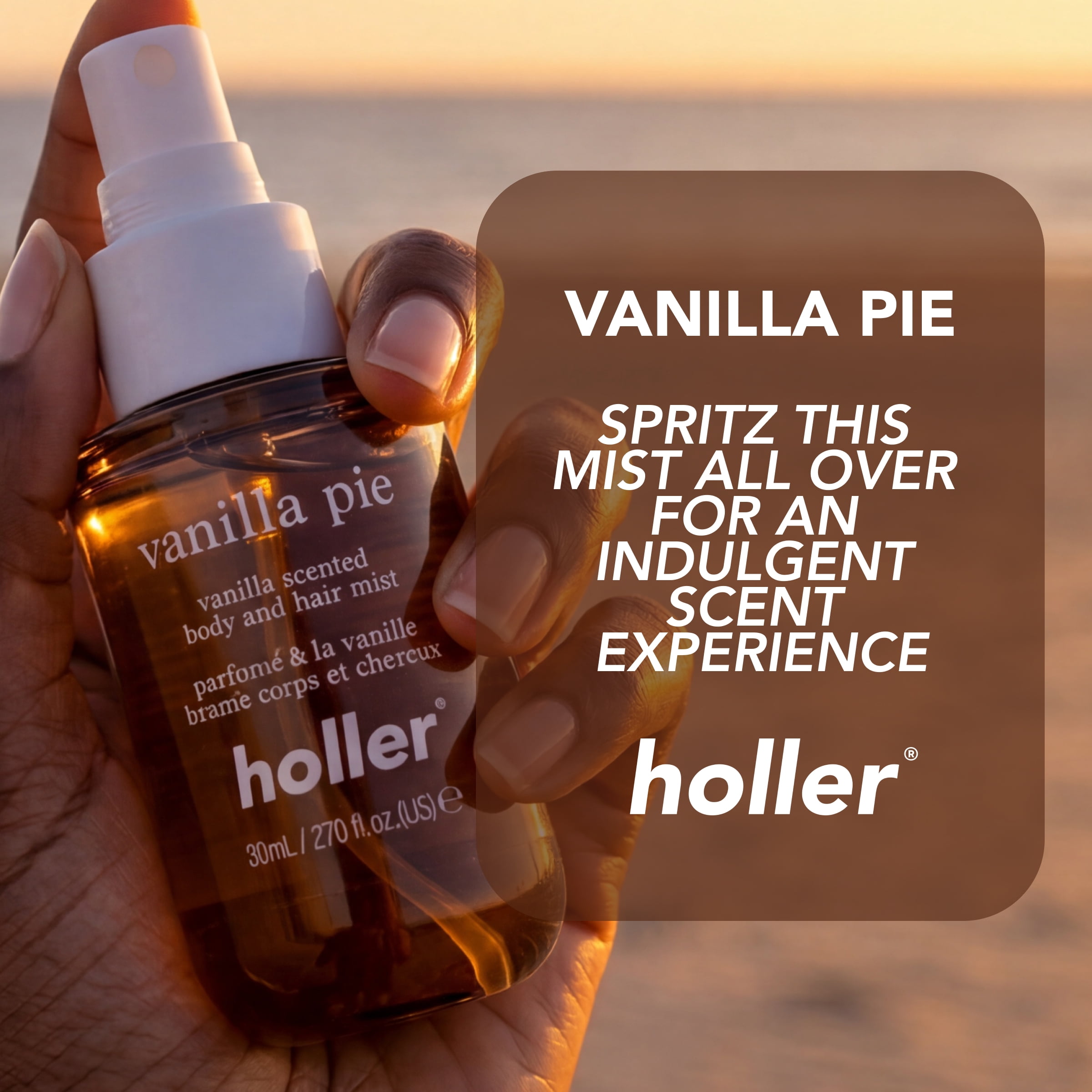 Holler Vanilla Pie Body and Hair Fragrance Mist, Vanilla Scented,  2.7 fl oz