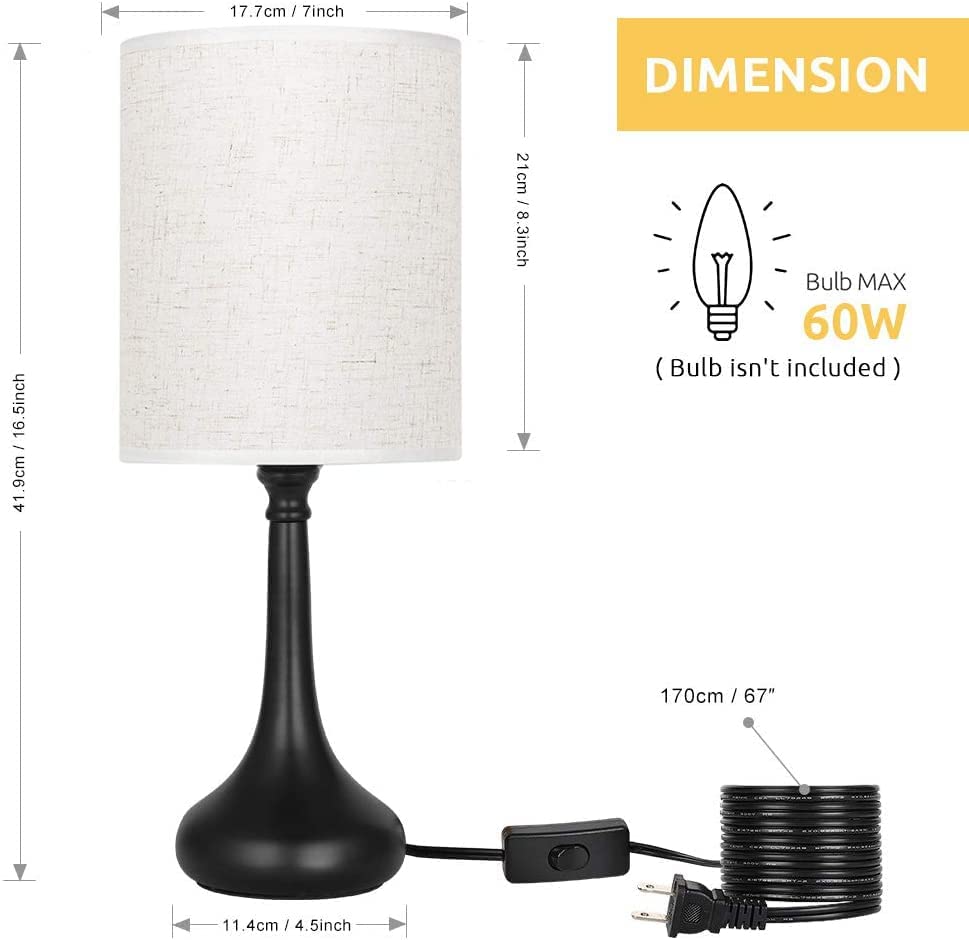 Set of 2 Black Modern Bedroom Nightstand Lamp by Oumilen