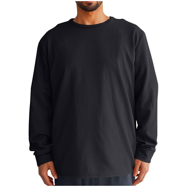Jalioing Chandail à Col Rond pour Hommes Décontracté à Manches Longues Chandail Texturé Couleur Unie Basique Ample