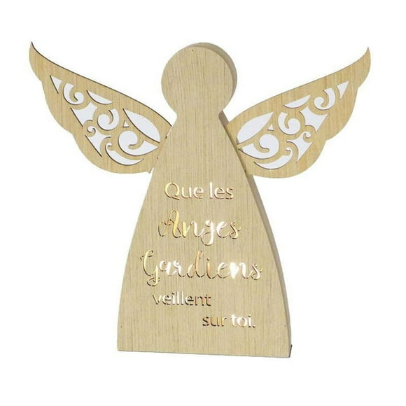 10" Wood Veneer Led Angel "Que Les Anges Gardiens Veillent Sur Toi" Night Light