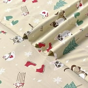 6 PIECE - Luxury Soft Bed Sheets Holiday Pattern 1500 Thread Count Egyptian Quality Microfiber-Softness Wrinkle and Fade Resistant Bedding Set, Queen, Cream Cats