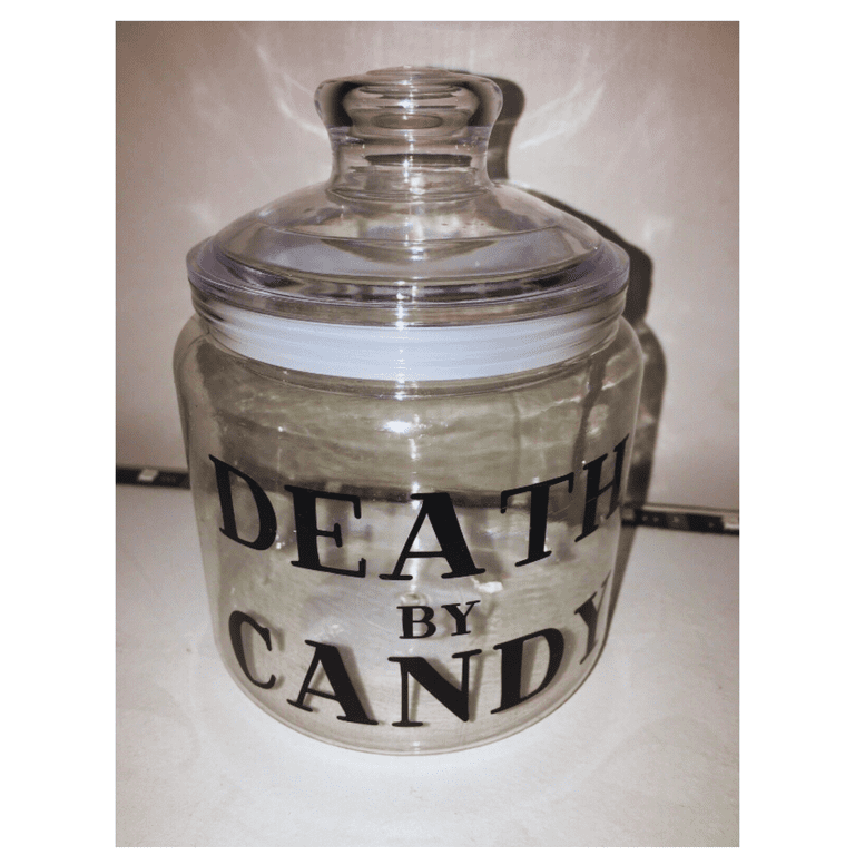 FSSTAM Clear Plastic Candy Jars with Lids, Death By Candy Halloween Jar  with Lid for Candy Buffet, Party Table, Office Desk, Small Decorative  Cookie Jars Storage, 2 Ct(with Exclusive FSSTAM Booskie) 