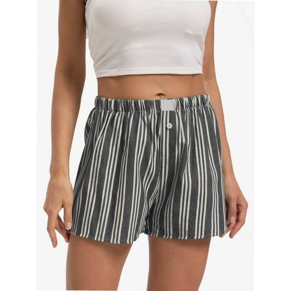 Women's Striped Wide Leg Shorts Casual Elastic Waist Shorts with Pocket