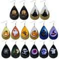 thumbnail image 3 of EOEMY Halloween Pumpkin Women Teardrop Leather Hook Earrings Ear Drop Dangle Party New-Tree, 3 of 9
