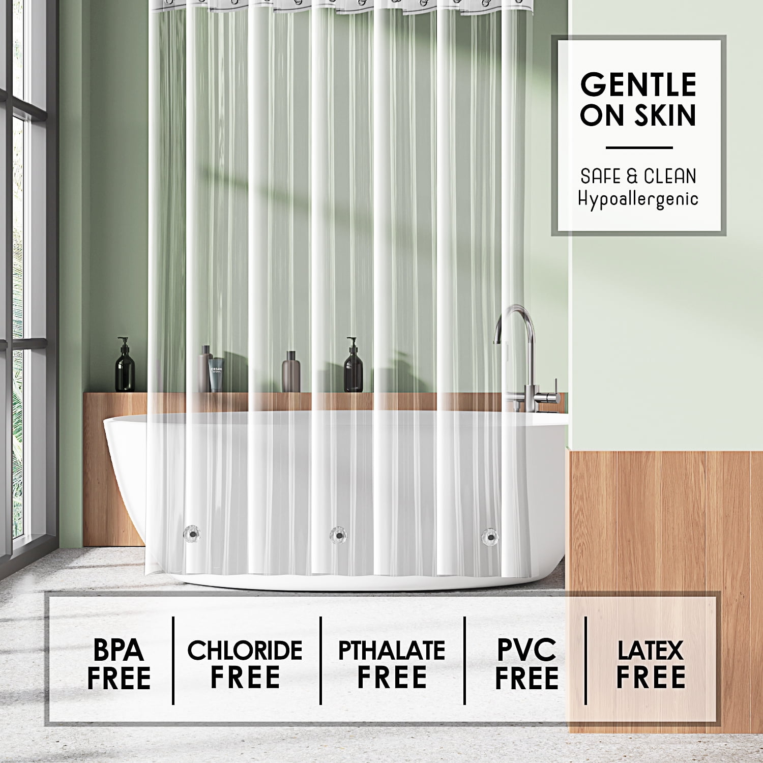(4 pack) LammaLoe Plastic Shower Curtain Liner Mildew Resistant, Clear Shower Curtain with Premium Thick PEVA Shower Liner, Rustproof Grommets, 70" x 72"