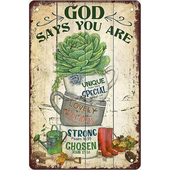 FABSURE Garden Vintage Tin Sign, Succulents Gardening God Says You Are Metal Tin Sign Wall Decor for Home Kitchen Bar Club Yard Garages Gardens 8x12 Inch