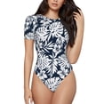 thumbnail image 2 of Fotbe Hawaiian Style Women's Crew Neck Short Sleeves Bodysuit Tops Round Neck Slim Sleeveless Soft Comfortable Basic-X-Large, 2 of 7