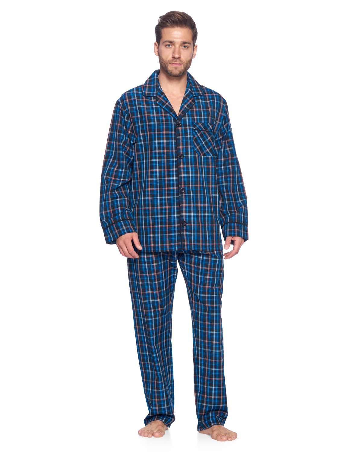 Ashford & Brooks Mens Woven Pajamas Long Pj Set, Black/Blue/Plaid, S ...