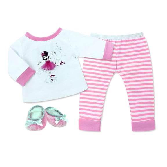 Sophia's 15" Doll Ballerina Print Pj's & Slippers Set Light Pink