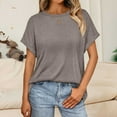 thumbnail image 2 of WEIYLL Womens T Shirts Basic Loose Fit Crewneck Summer Solid Color Coffee Blouse Sizes XXL, 2 of 6