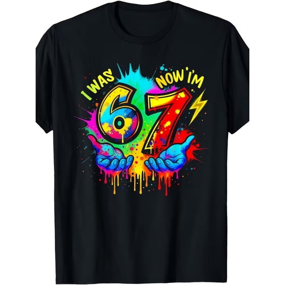 children’s wear Kids 7th Birthday Shirt Funny I Was 6 Now I'm 7 Retro Colorful Splatter Paint Graphic Tee for Boys and Girls