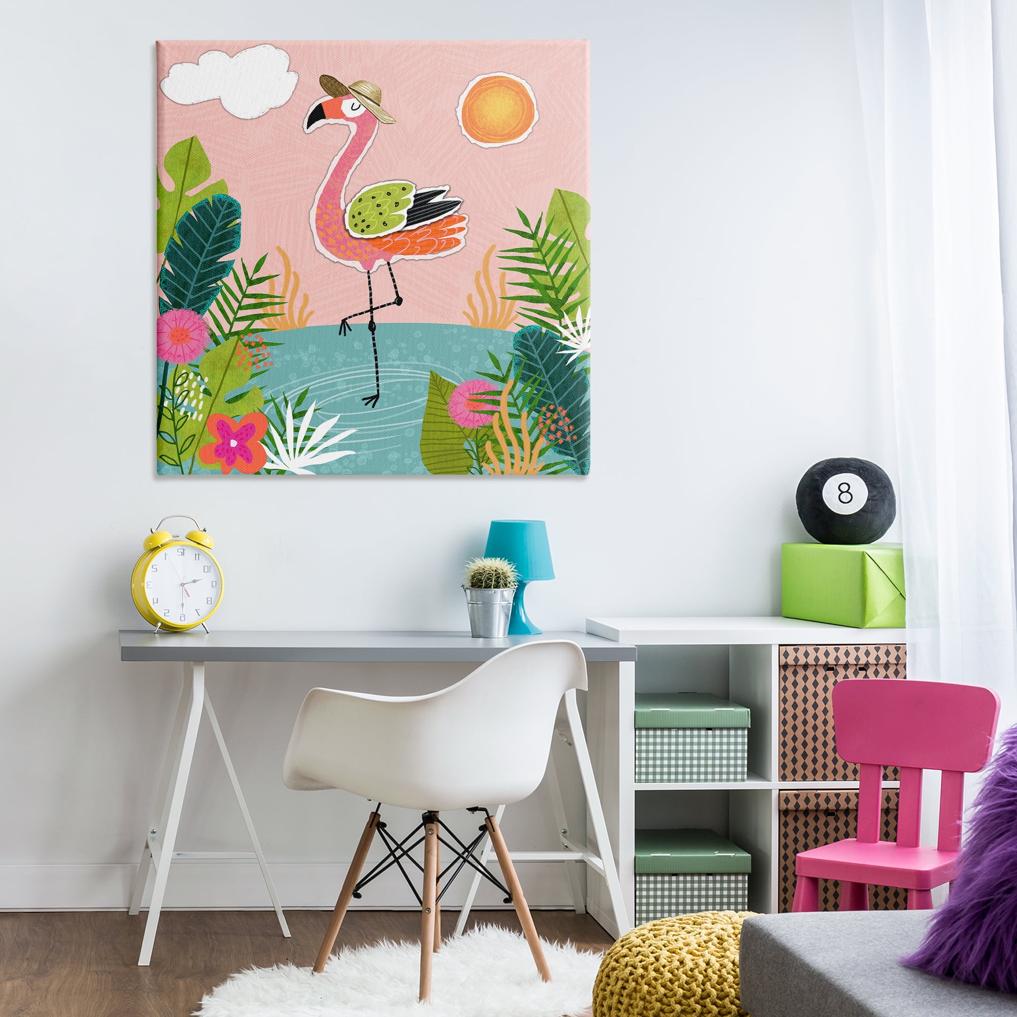 Stupell Industries Tropical Flamingo Pond Animals Painting Wrapped Canvas Art Print Wall Art, 36 x 36