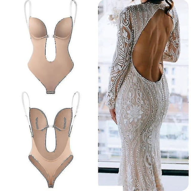 Body moldeador con escote en V profundo para mujer, sin tirantes y sin espalda