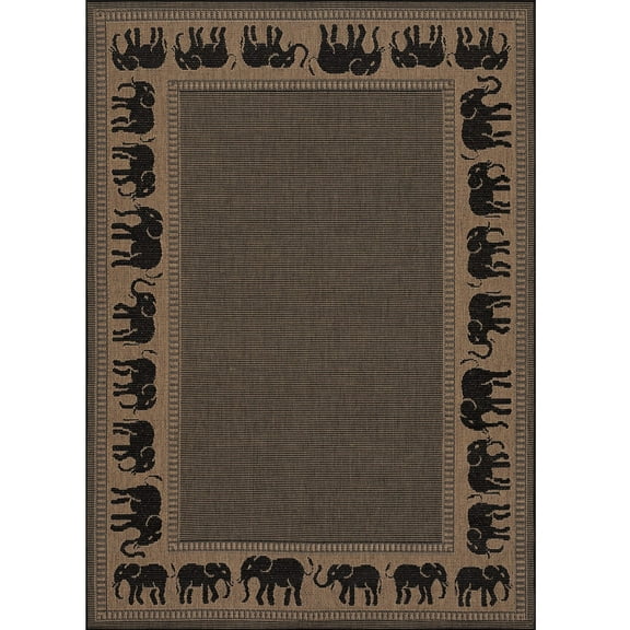 Couristan 5.75' x 9' Brown and Black Rectangular Polypropylene Area Throw Rug with Elephant Design